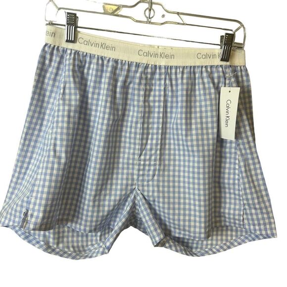 Calvin Klein Vintage Blue Plaid Check Gingham Boxers with Elastic Waistband - Picture 2 of 6